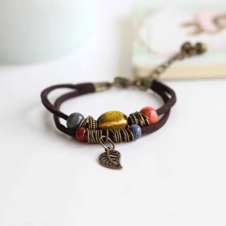 Other Bracelets National Wind Restoring Ancient Ways Is The High Temperature Glaze Ceramic Handmade Trinkets Womens Fashion Bracelets #1077L240415