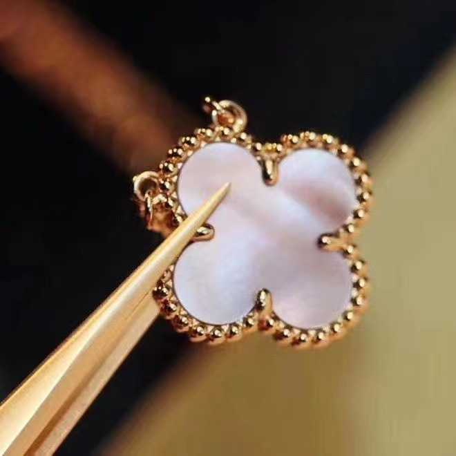 Designer 925 Sterling Silver Van Pink Guscio Clover Collana placcata con polvere naturale in oro 18K Lucky Erba a sospensione CATENA DI COLLAR