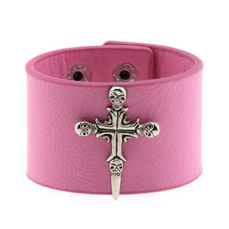 Outras pulseiras de cor rosa fêmea de couro largo pulseiras punk bracelete para homens para homens pulseiras pulseiras masculinas jóias góticas masculinas