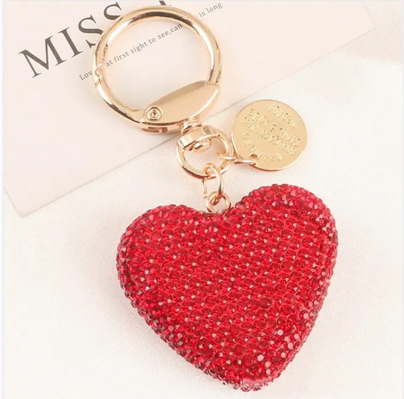 2024 New Love keychain keychain fashion Rhinester Heart Car key Ring Word Circle Brge Beg