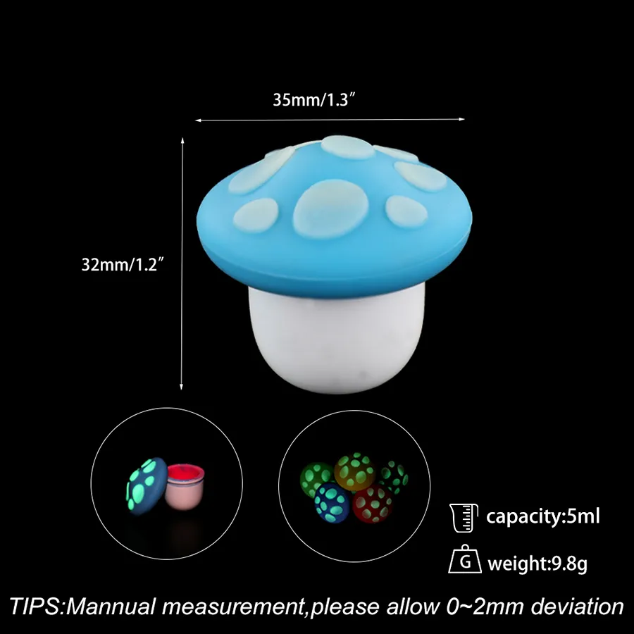 Storage Bottles 5ml Silicone Jars Mushroom Style Smoking Oil Containers Glow in the dark Colorful Portable