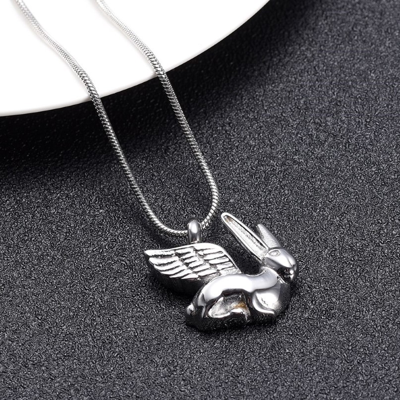 Cremation Pendant Keepsakes halsband Ashes Holder Rostfritt stålkanin med Angel Wings urn Funeral Memorial Jewelry216y