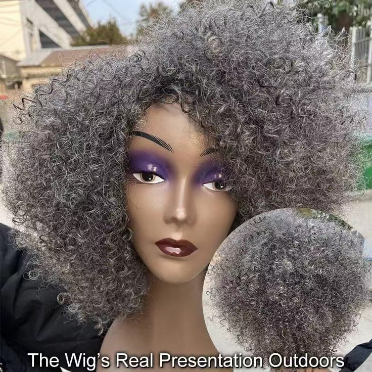 Shoulder length grey/gray/silver/salt and pepper burmese curly human hair t part 13x4x1 lace front wig 14inch 150%density