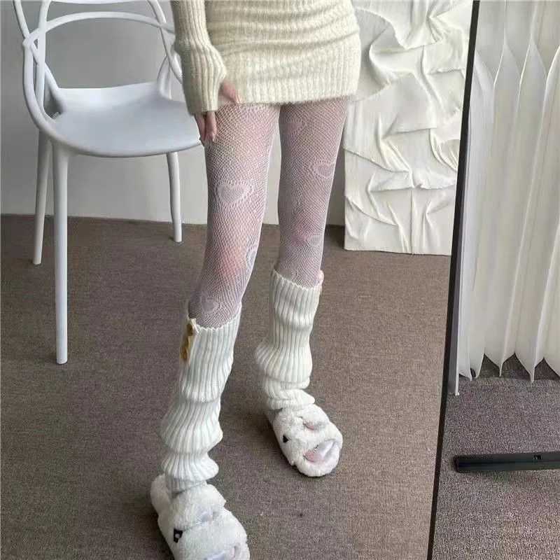 Chaussettes de bonne humeur amour fleur maillage kawaii filles japonaises lolita stockings mignon collants blancs printemps été ultra-mince transparent