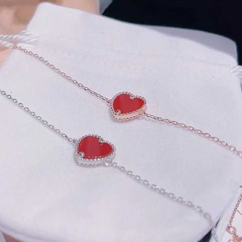 Designer V Golden Van Love Necklace Womens Heart Peach Armband Collar Chain Thicked Plating 18K Rose Gold Red Jade Marrow