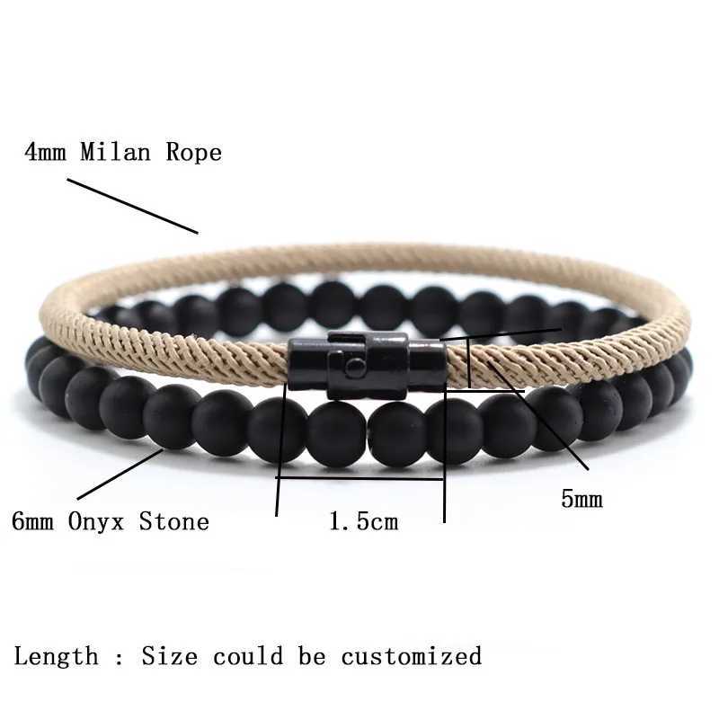 Other Bracelets Economic Matching Bracelet Set Unisex 6mm Onyx Stone Braclet 4mm Cord Chain Braslet Paired Couple Brazalete Pulseira JoiasL240415