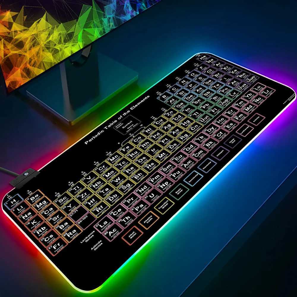 Pads de souris poignet repose un tableau périodique des éléments chimiques RVB Gamer Keyer Pad Mousepad LED Mat de souris brillant Gamiage en caoutchouc