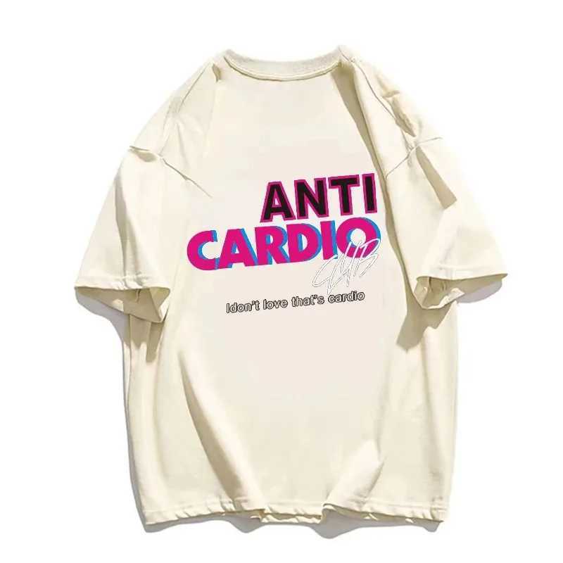 Damen T-Shirt Anti Cardio Club T-Shirt Gym Plus Größe Frauen Kleidung Leben Sprüche Brief Baumwolle Tee Frauen/Männer Kleidung Fitness Outfitsl2403