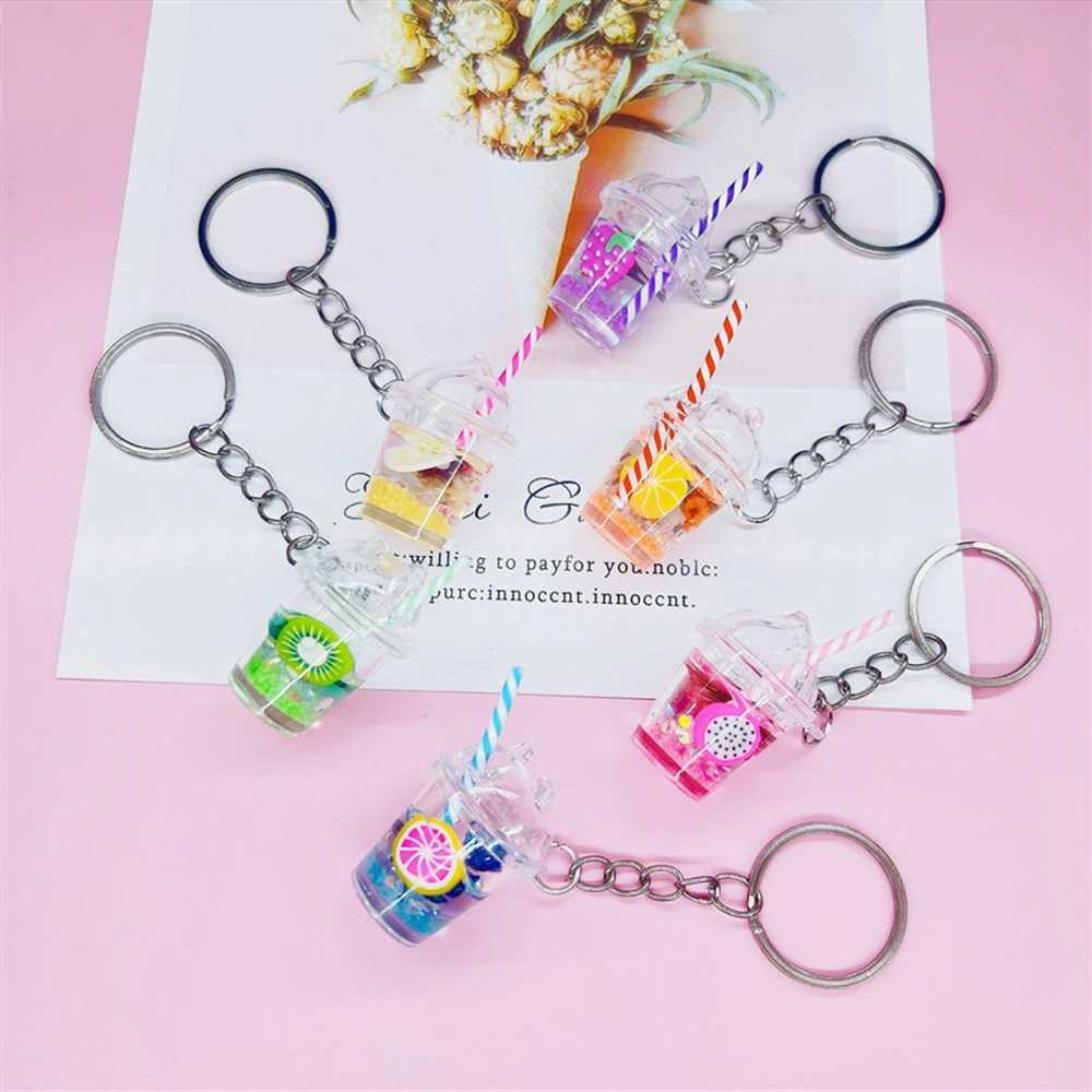 Keychains Lanyards New Creative Mini Luminous Milk Bubble Tea Cup Keychain For Women Girls Cute Bag Ornaments Car Key Holder Pendants Toy Gifts