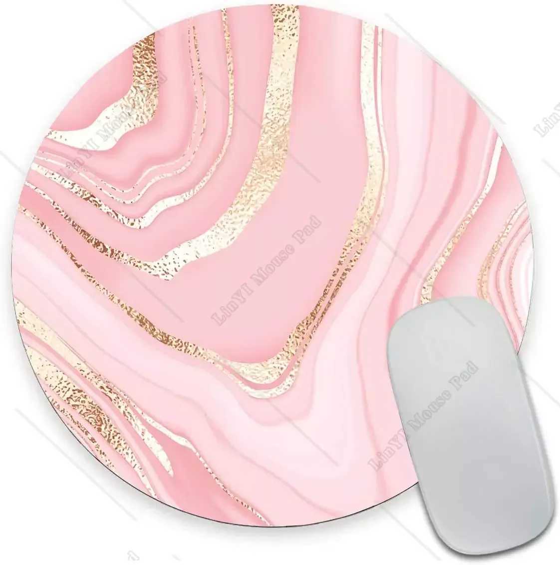 Muisblokken Polstaat Round Round Pink Gold Marble Mouse Pad Premium-getextureerde kleine muismat met waterdichte niet-slip rubberen basis voor kantoorwerkcomputer