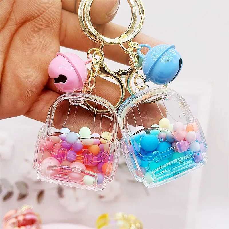 Keychains Lanyards Ny Creative Acrylic Oil-in-Oil Candy Quicksand Bottle School Bag Keychain Liquid Pendant