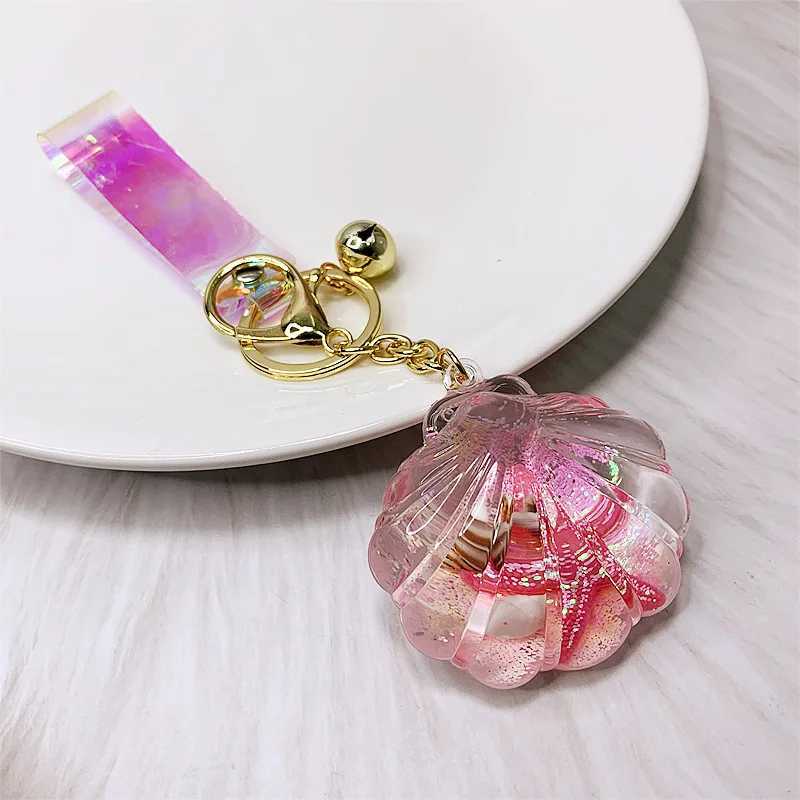 Keychains Lanyards Spot Goods in Seconds Acrylic Oil Marine Life Keychain Pendant Shell Quicksand Floating Bottle Accessories