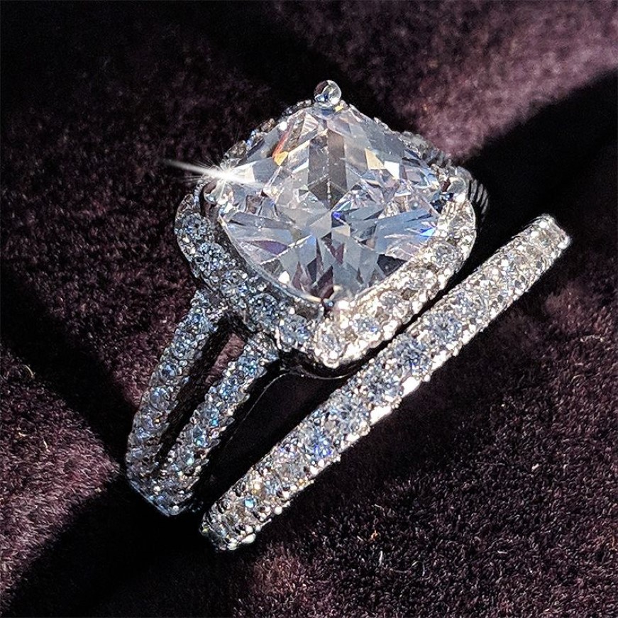 925 anéis de casamento de prata esterlina Conjunto 3 em 1 anel de banda para mulheres noivado jóias de moda de moda monso r4627296u