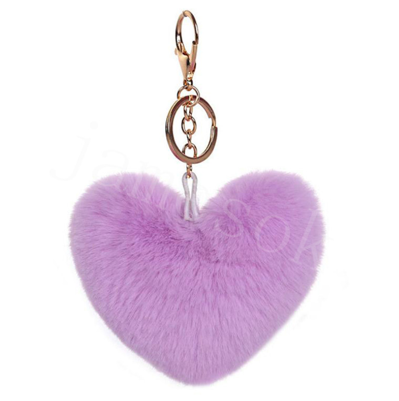 Modespleiß Herzball Pom Pom Keychain Fluffy Faux Rabbit Fell Pompom Schlüsselbund Frauen Bag Charms Schmuck Weihnachtsschlüsselring DB310