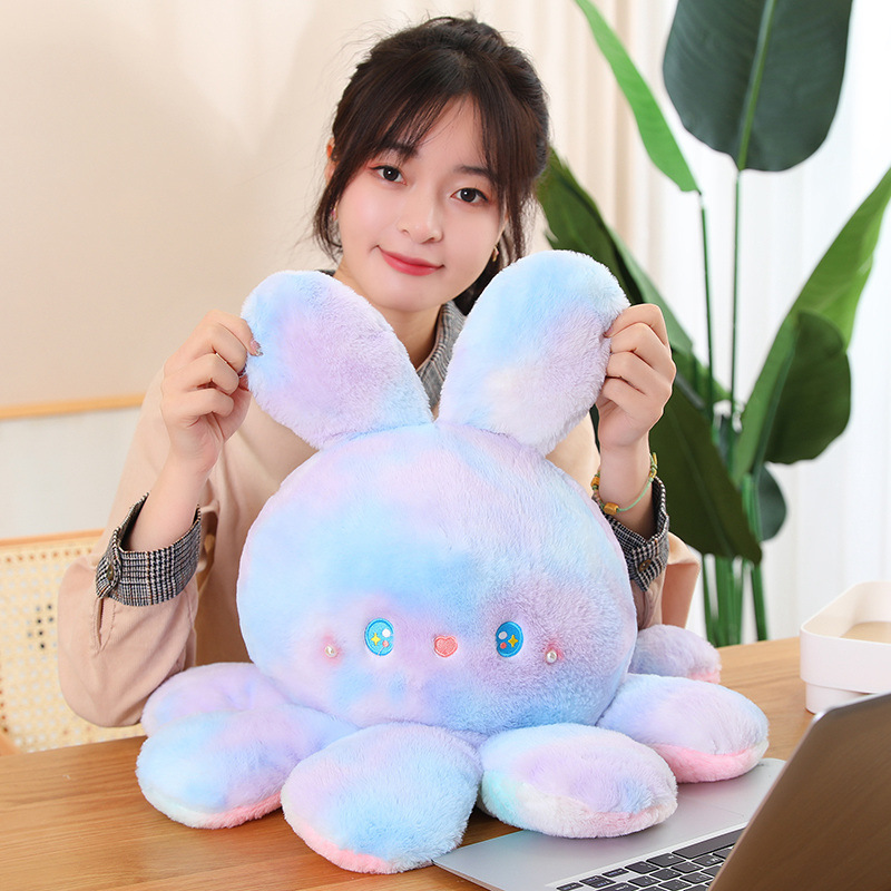 Optopus de dupla face Rabbit Doll Plush Toy Toy Rabit fofo Face Octopus Doll Girl Pillow Sleeping Sleeping