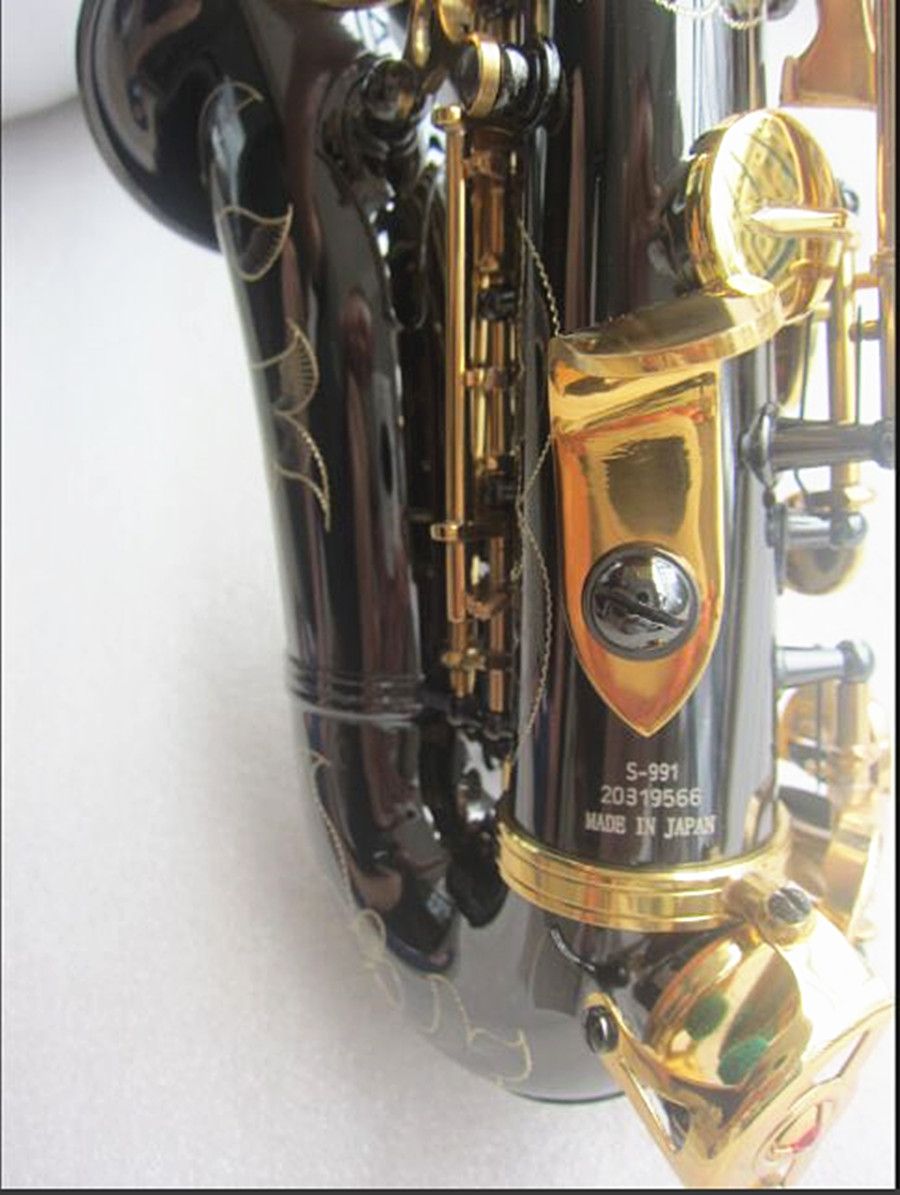 Nieuwe sopraansaxofoon Professionele instrumenten Branden gebogen sopraansaxofoon S-991 Zwart nikkelplaten goud messing sax mondstuk