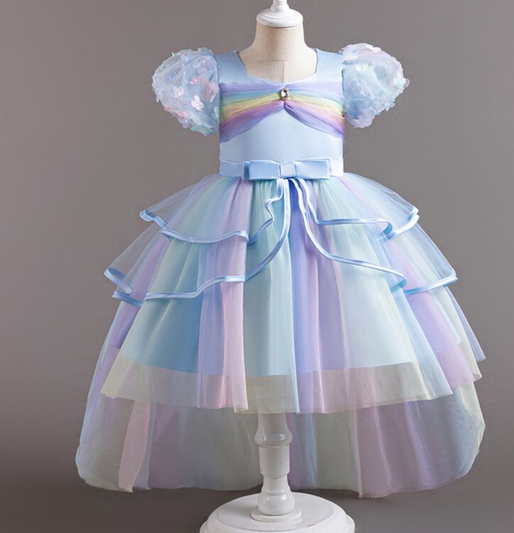 Abiti da pompadour bambini 2024 abiti da torta a maglie arcobaleno ragazze mostrano una gonna bambini in abito principessa