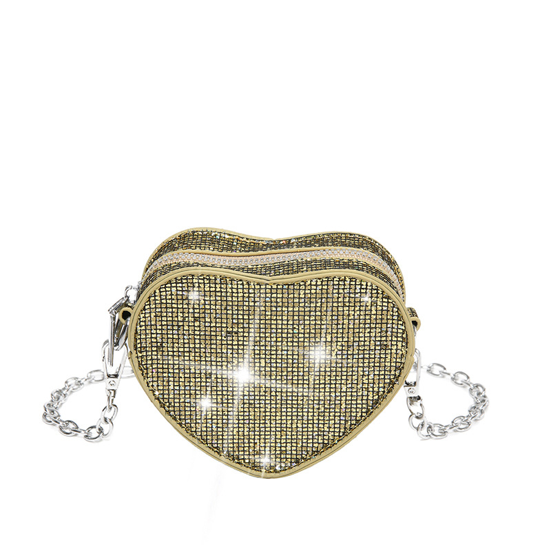 Glanzende kinderen Rhinestone Love Heart Handtassen meisjes metalen ketting enkele schoudertas kinderen prinses crossbody tassen z7692