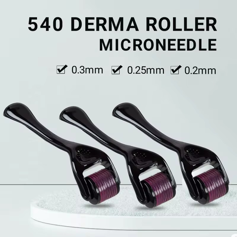 Derma Roller Full Black Dermaroller 540 for Face Body Beard Hair Growth 0.25mm 0.5mm 1.0mm Titanium Dermaroller Beard Roller