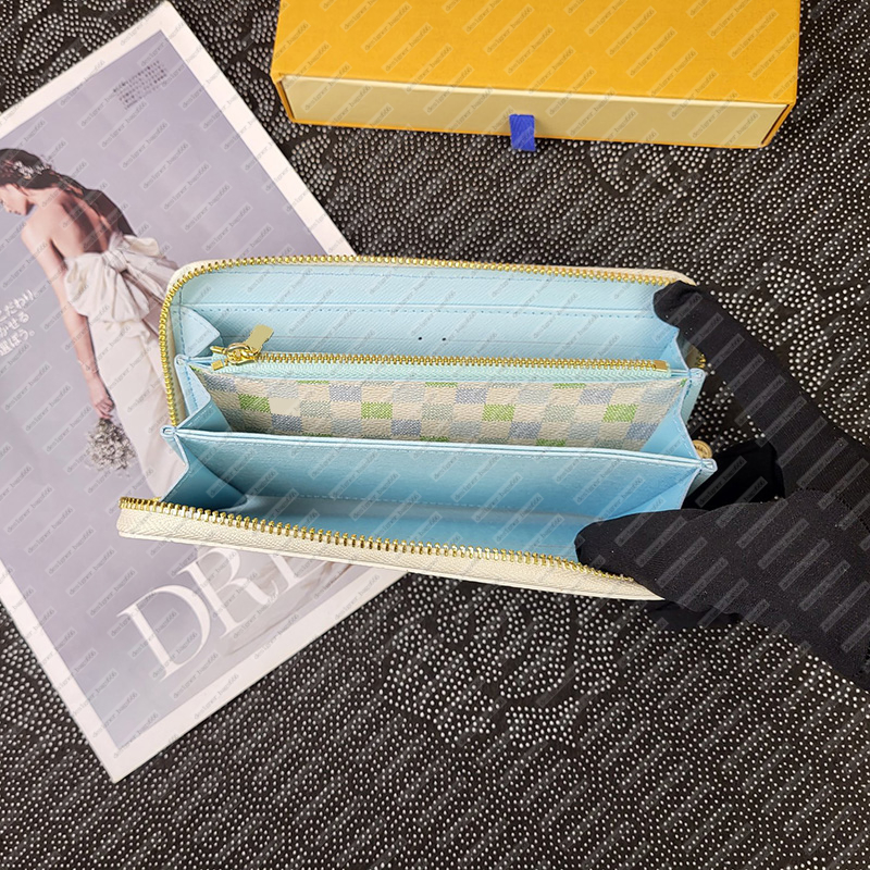 Renkli fermuar cüzdan mavi kadın çanta çantaları tasarımcı cüzdan cüzdan klasik uzun cüzdan bayan kısa kontrol cüzdan cüzdan tutucu pembe para çanta tuş çantası anahtar çanta
