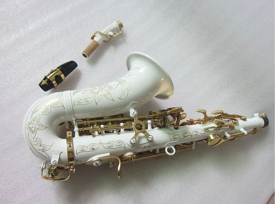 Nieuwe gebogen sopraansaxofoon S-991 Wit Sax Musical Instrument Mondstuk Professionele uitvoering