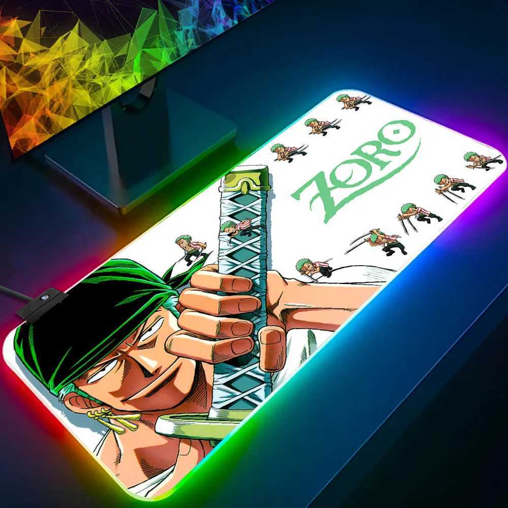 Muskuddar handled vilar en bit zoro rgb pc gamer tangentbord mus pad mousepad led glödande mus mattor gummi spel dator mausepad