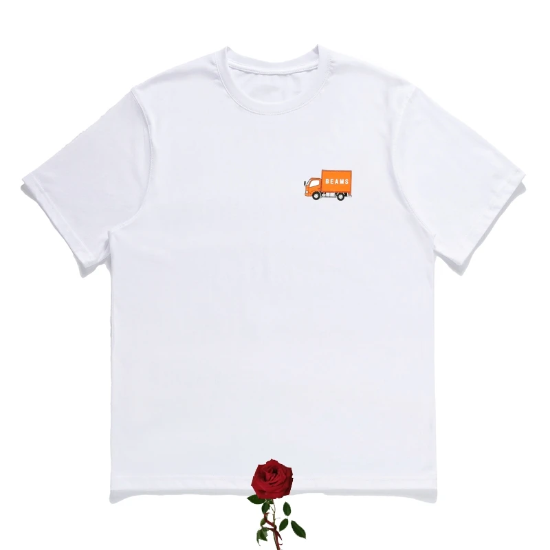 ビームTシャツ高品質の半袖トップティーカジュアルレトロレッドトラックカープリントビーム日本Tシャツ