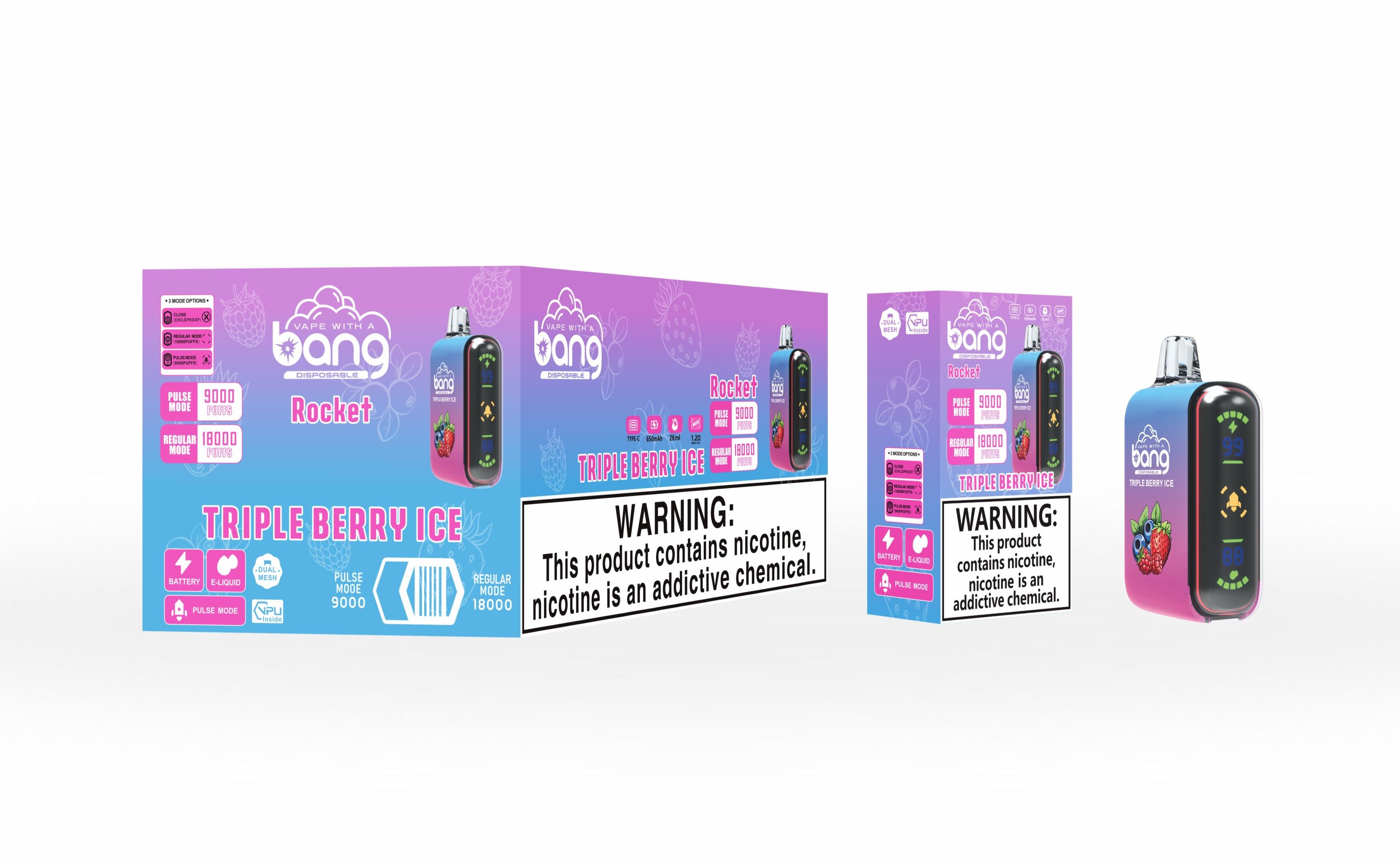 Originele BANG ROCKET 18000 PLUK Wegwerp VAPE Box Kit Dual Mode Puffs 18K 9K Oplaadbare mesh spiraal E-sigaretten 0% 2% 3% 5% VAPER 12 SMAVOREN BANG KING 9K TOT 18K