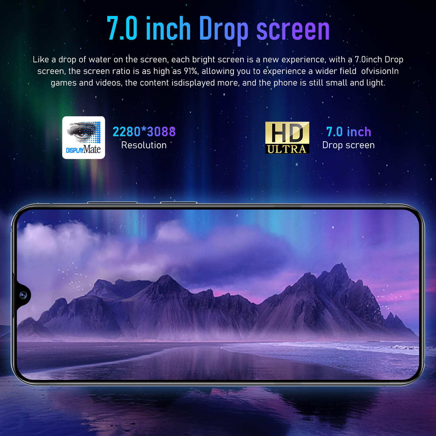 Double-sided screen high-definition mobile phones 24 super 7.0-inch incell large-screen 3+16g foreign trade new Android 4 camera ultra-wide-angle zoom mobile phone