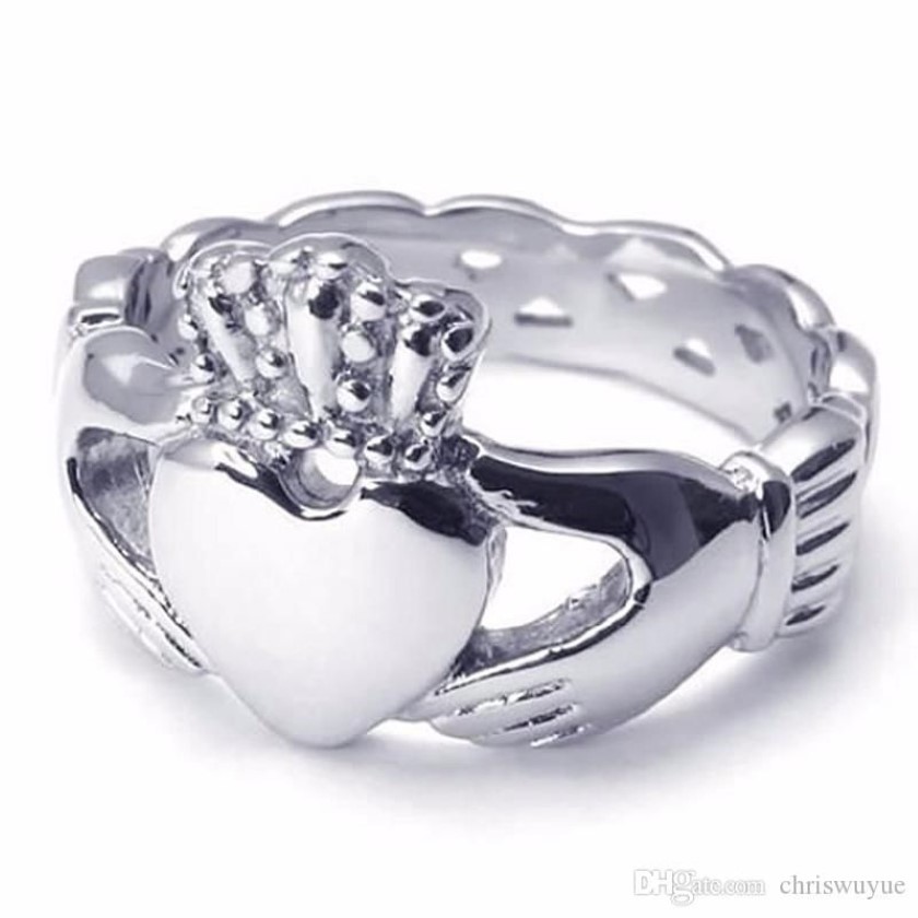 Fashion Stainless Steel Band Claddagh Heart Crown Love Mens Womens Ring Gold Size 6 7 8 9 10 11 12 132162