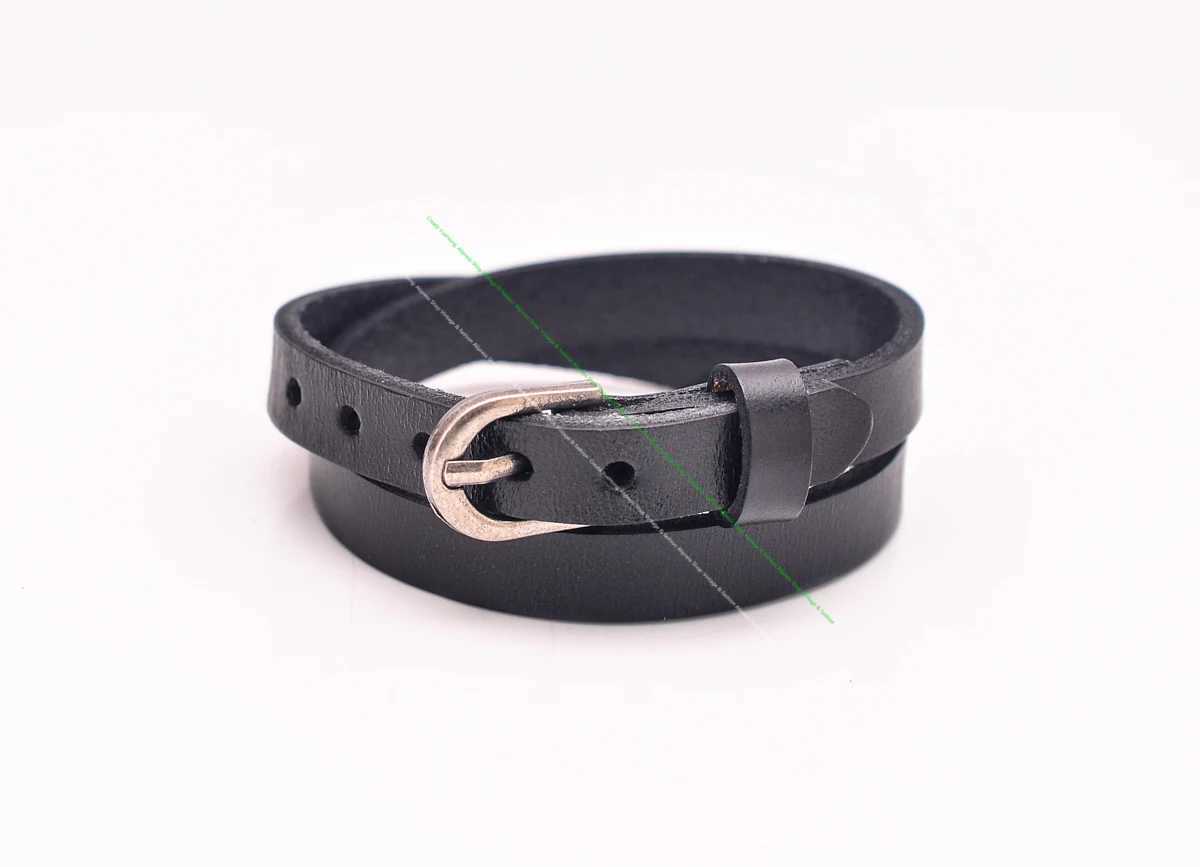 Other Bracelets G558 Black Surfer Classic Men 2 Wrap Cowhide Genuine Leather Bracelet Cuff Wristband Pin Buckle ClosureL240415