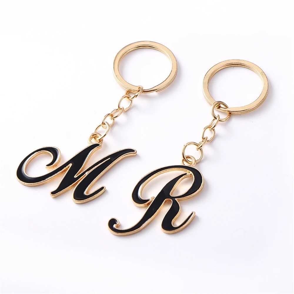 Keychains Lanyards Fashion A-Z Circular Letters Keychain Creative 26 Initials Keyring Women Men Bag Pendant Car Key Holder Accessorie Souvenir Gift