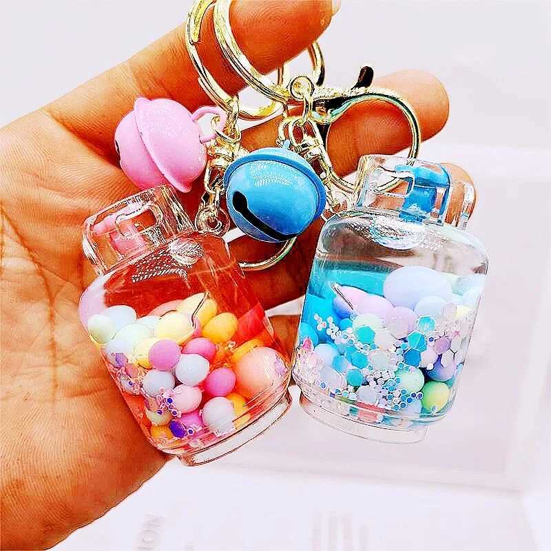 Keychains Lanyards Spot Goods Will Be Delivered in Seconds Colorful Beads Gas Cylinder Quicksand Keychain Oil Key Chain Schoolbag Pendant Small Gif