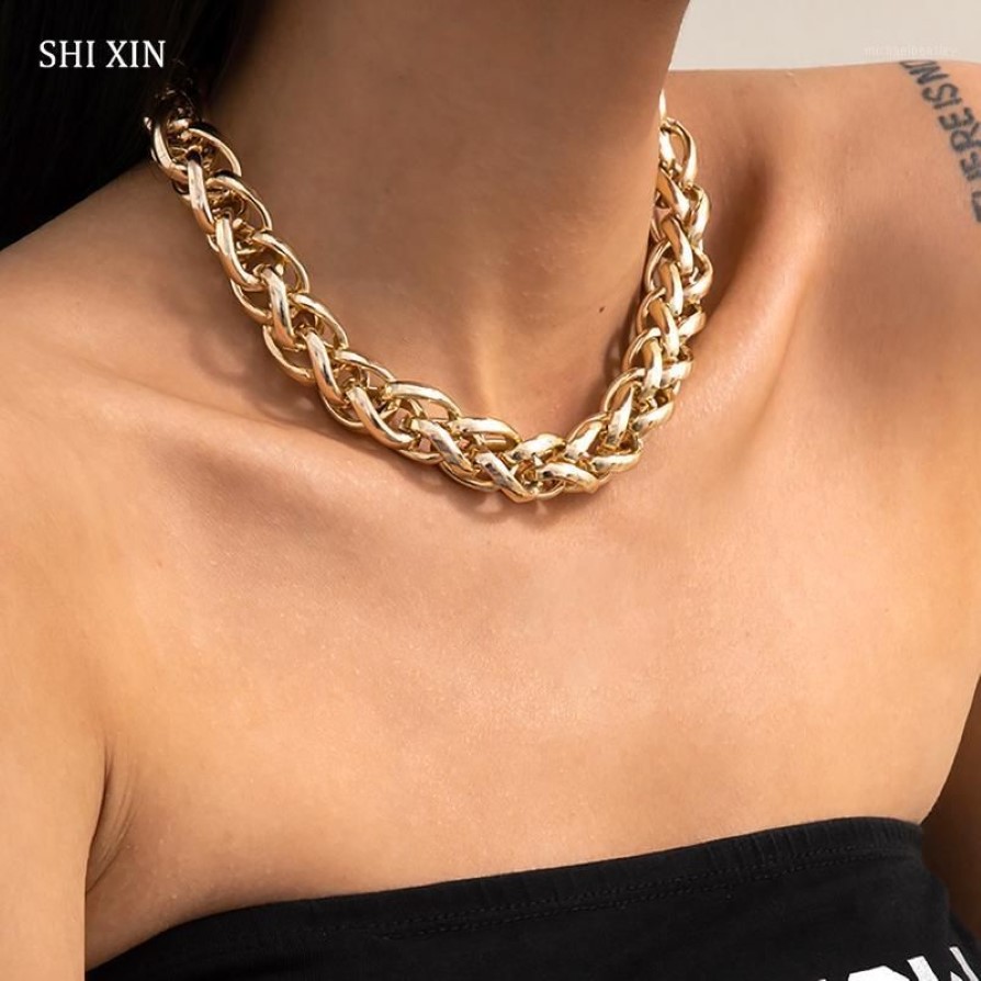 Shixin overdreven dikke dwarsketen choker ketting colar voor vrouwen hiphop goud zilveren kleur dikke ketting ketting op de nek1259x