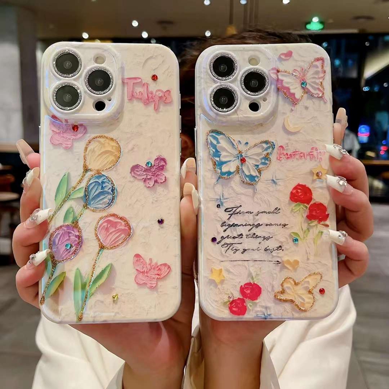 Moda kelebek çiçeği yumuşak tpu IMD iPhone 15 Plus Pro Max 14 13 12 11 Bling Glitter lens koruyucusu şık gül çiçek lüks jel telefon kapağı arka cilt