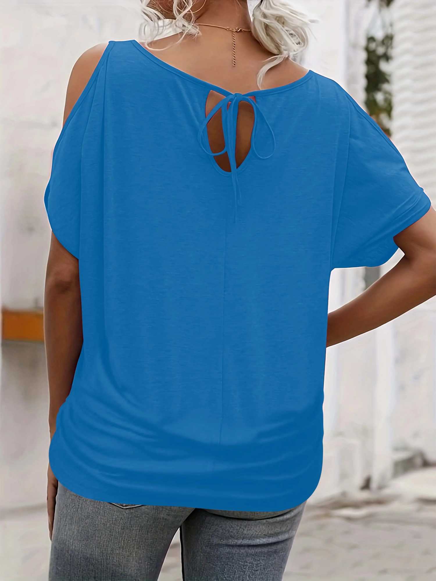 Frauen T-Shirt Plus Size Womens Off-Shoulder Top Summer Crew Nacken kurzärmelig Mode Casual T-Shirtl2403