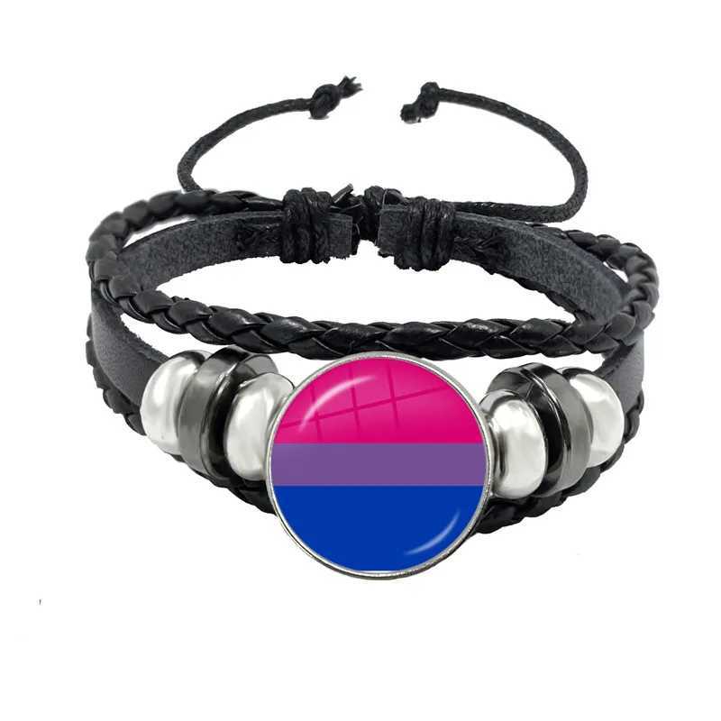 Autres bracelets LGBT Black Weave Leather Bracelet Bi Pride Glass Cabochon Gay Pride Rainbow Flag PHOTO PHOTO MIELRES DE MENS