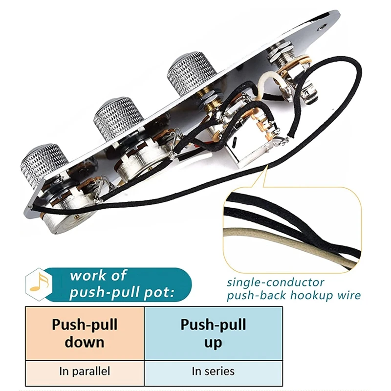 Kabels Hot geproduceerde besturingsplaat voor Jazz Bass Guitar Loaded J Bass Control Board met kabelboom Push Pull Potentiometers