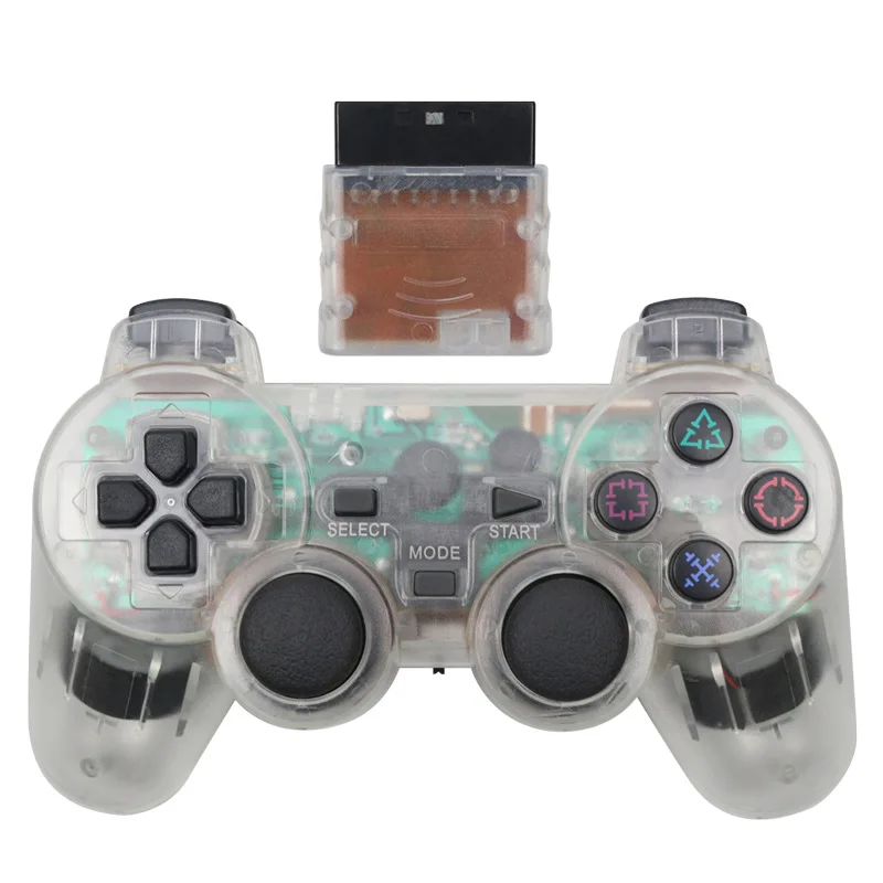 Gamepads Cool Transparent Color Game Controller For Sony PS2 Wireless Gamepads 2.4GHz Vibration Controller Gamepad for Playstation 2