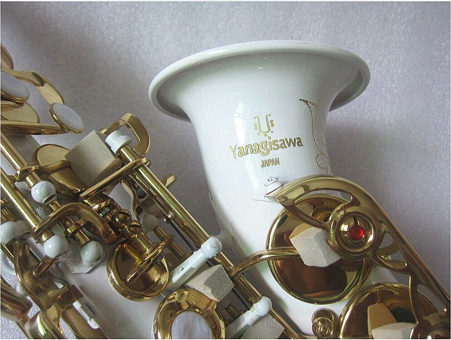 Nieuwe gebogen sopraansaxofoon S-991 Wit Sax Musical Instrument Mondstuk Professionele uitvoering