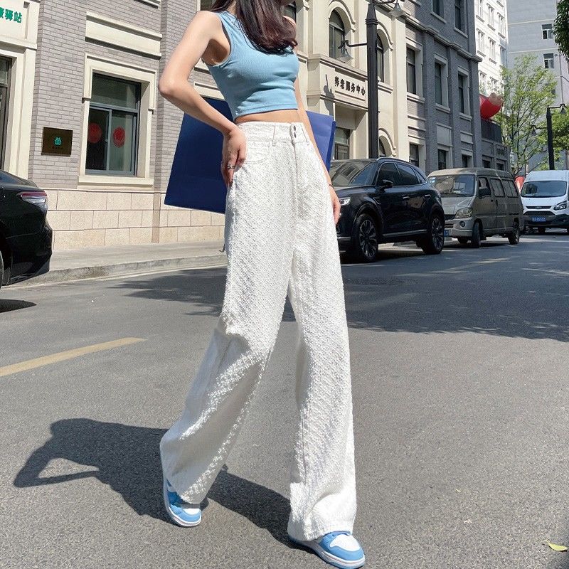 New women high waist ripped denim jeans wide leg loose long pants trousers XSSMLXLXXL