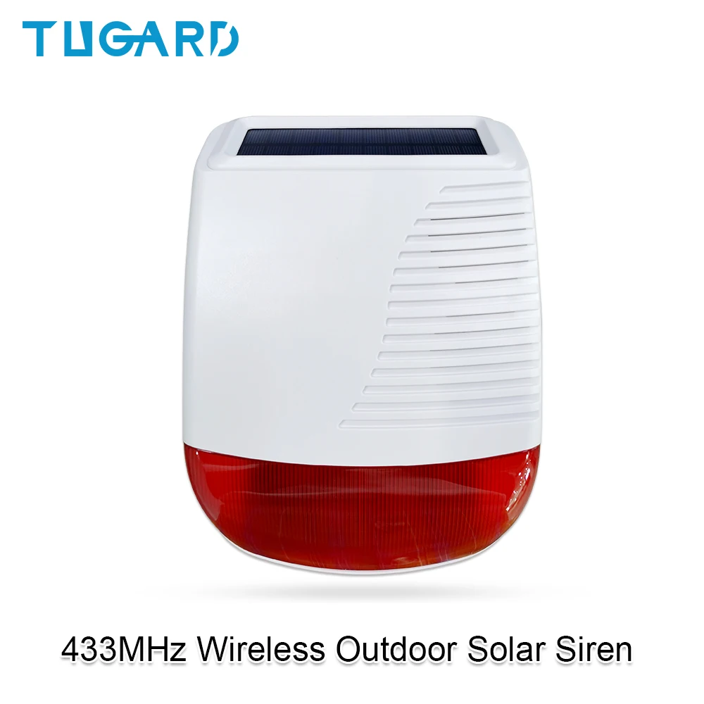 SİSTEM TUGARD SN40 433MHz Kablosuz Açık Güneş Siren Işık Flaş Flaşı Ev Güvenliği Hırsız Alarm Sistemi için Su Geçirmez Alarm Sireni