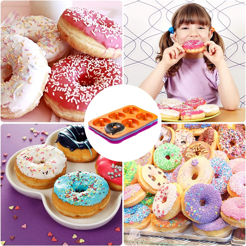 6 Holes Silicone Donut Mold Baking Pan Non-Stick Baking Pastry Chocolate Cake Dessert DIY Decoration Tools Bagels Muffins Donuts wholesale