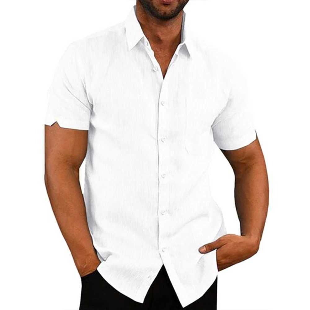 Chemises décontractées pour hommes en coton en lin Vente chaude pour hommes à manches à manches courtes à manches de la couleur solide de la plage plus taille plus 240416