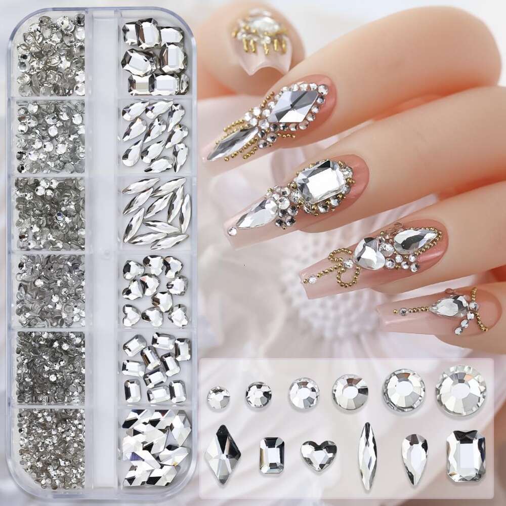 12GRIDS ROSE MIXE CHARMES MIEUX CRIMES BIELLIRES CHIELRES Nail Art Décoration Manucure Rhingestones R # Q