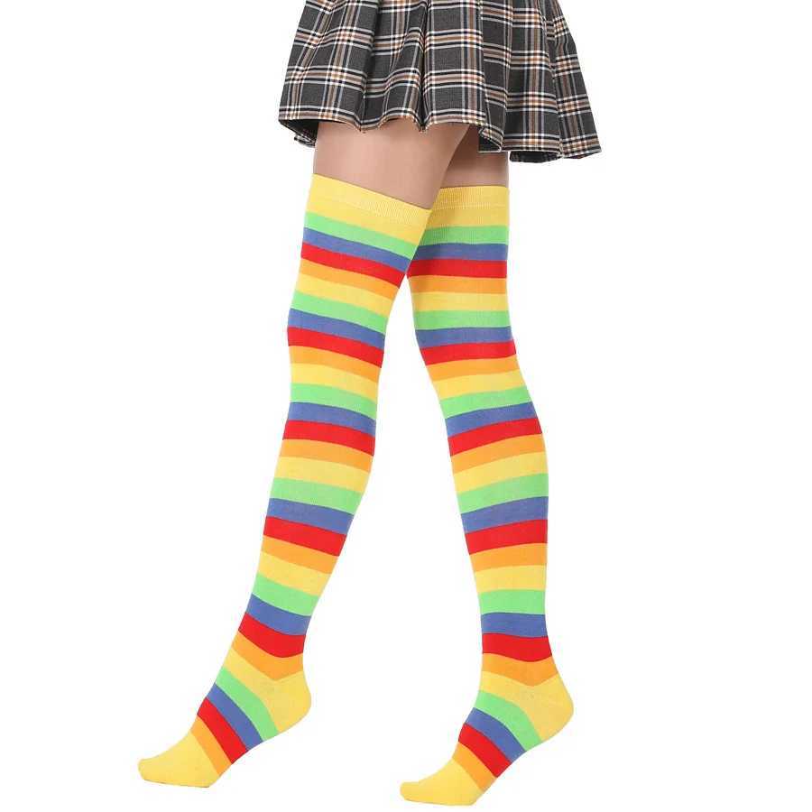 Sexy Socks New Personality Rainbow Stockings Womens Colorful Striped Over The Knee Long Leg Socks Stage Performance Cute Socks Sexy Women 240416