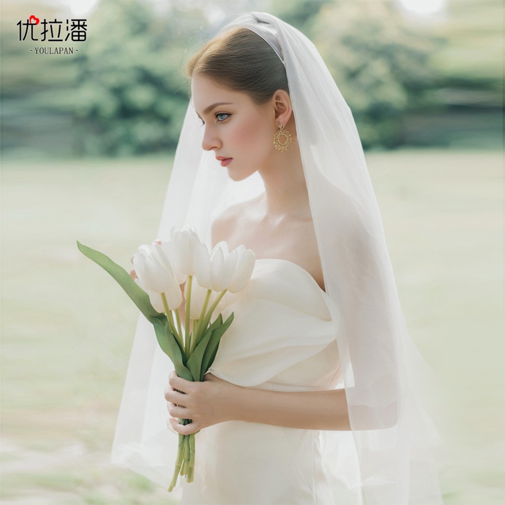 Romantic One Layer Bridal Veils For Wedding Solid White Ivory Tulle Long Veil With Comb Bride Hair Accessories Veils CL3495