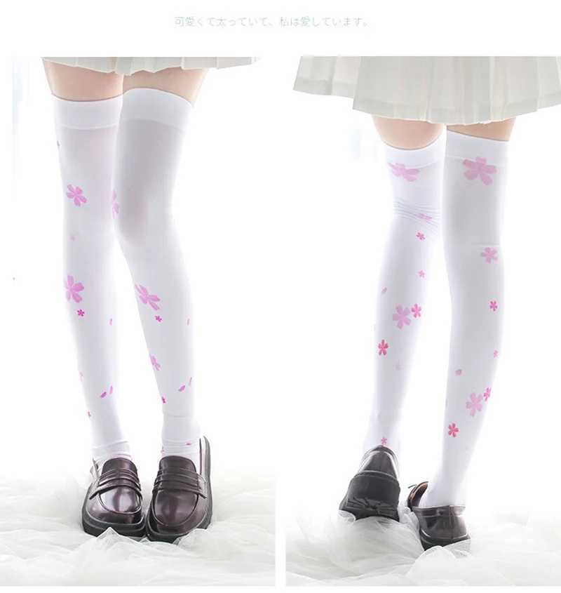 Sexy Socks 3D Printed Sakura Ladies Stockings Over The Knee Two-Dimensional Cosplay Santa Claus Playing Cards Sexy Cute Sweet Thigh Socks 240416