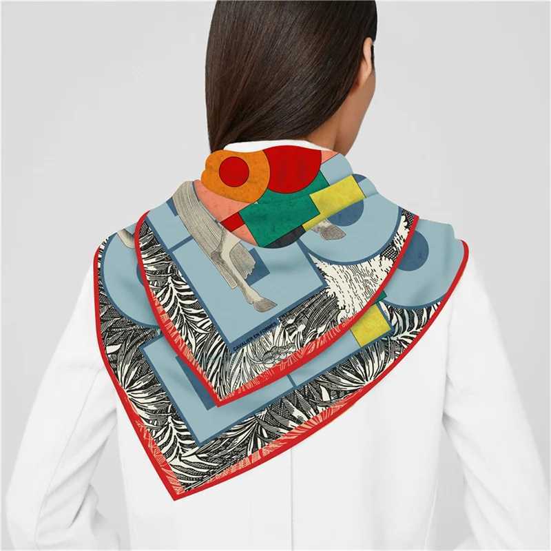 Шальки шелк Scarf Womens Foreast Horse Print Square Scarf Head Blaying Silk Folkards Womens Bag Beach Shaw