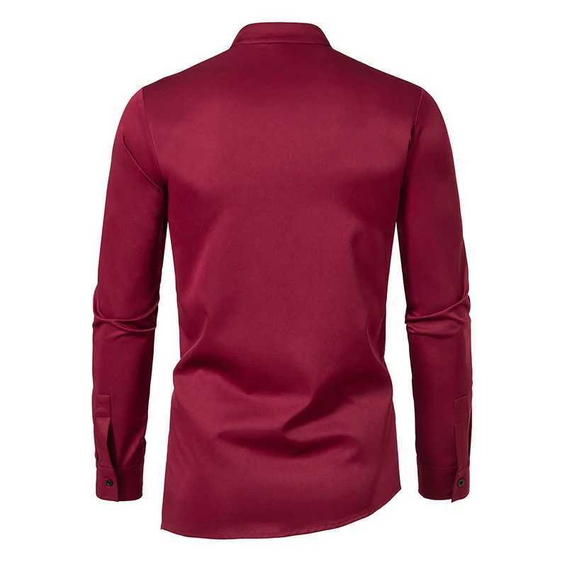 Camisas casuales para hombres nuevos para hombre bloqueo de color irregular camisa de manga larga vestimenta de cuello de pie africano botón de diseño 24416